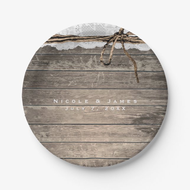 Prato De Papel Recepção de casamento Romântica de rendas de madei (Frente)