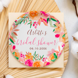 Prato De Papel Recepção ousada de chá de noiva floral em aquarela