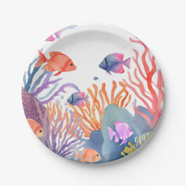 Prato De Papel Recife de Coral | Peixes Coloridos à Aguarela Ocea