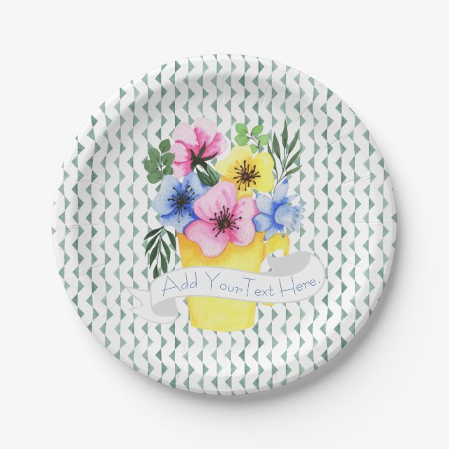 Prato De Papel Recipiente Amarelo Com Penseiros Pastel (Frente)