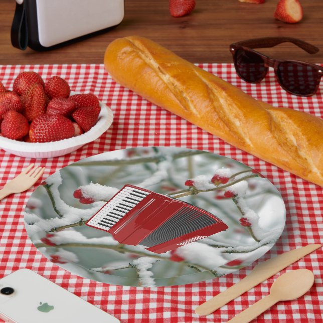 Prato De Papel Red Accordion - Berries na Neve, (Piquenique)