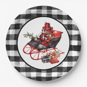 Prato De Papel Red and Black Buffalo Check Sleigh and Packages Pa