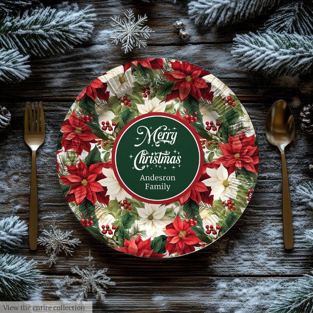 Prato De Papel Red and Green Christmas Wreath Chic Paper Plates  (Red and Green Christmas Wreath Chic Paper Plates )