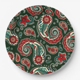 Prato De Papel Red and Green Paisley Paper Plates