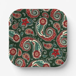 Prato De Papel Red and Green Paisley Square Paper Plates