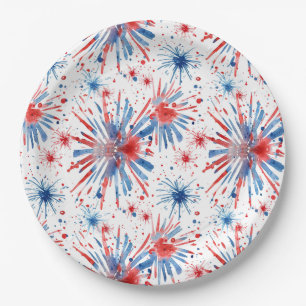 Prato De Papel Red Blue Fireworks 4 de julho Placa