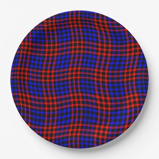 Prato De Papel Red Blue Plaid Checker Seamless Pattern (Frente)