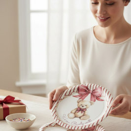 Prato De Papel Red Bow Teddy Bear Baby Shower Plates