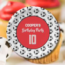 Prato De Papel Red Boy Soccer Birthday Party