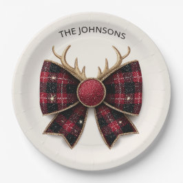 Prato De Papel Red Buffalo Plaid Christmas Bow Paper Plates