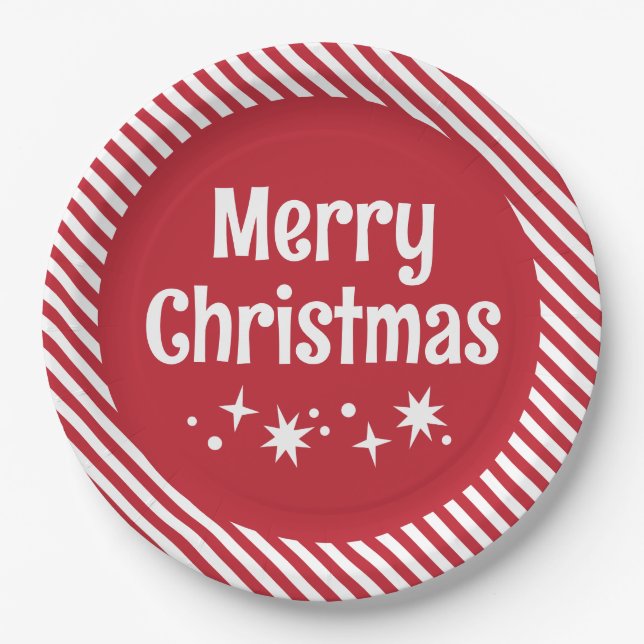 Prato De Papel Red Candy Cane Stripe Cocktail Paper Plates (Frente)