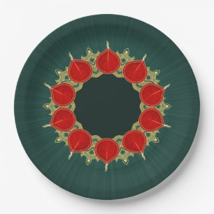 Prato De Papel Red & Dourado Diyas Mandala Diwali em Teal