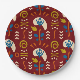 Prato De Papel Red Ethnic Summer Boho Floral Pattern