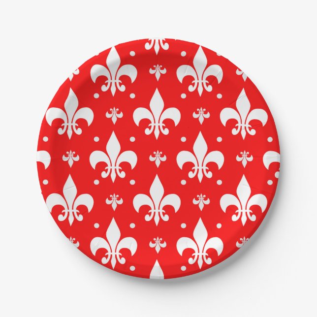 Prato De Papel Red Fleur-de-lis Design (Frente)