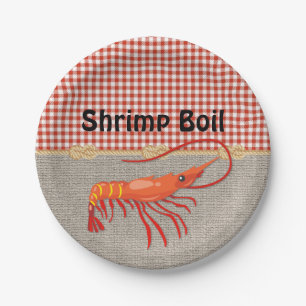 Prato De Papel Red Gingham Burlap Rope Shrimp Party