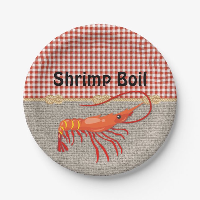 Prato De Papel Red Gingham Burlap Rope Shrimp Party (Frente)
