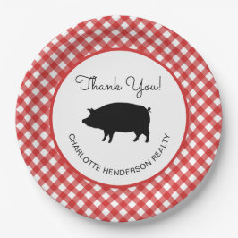 Prato De Papel Red Gingham Checked Pig Roast Party