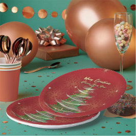 Prato De Papel Red & Gold Snowflake Holiday paper plates