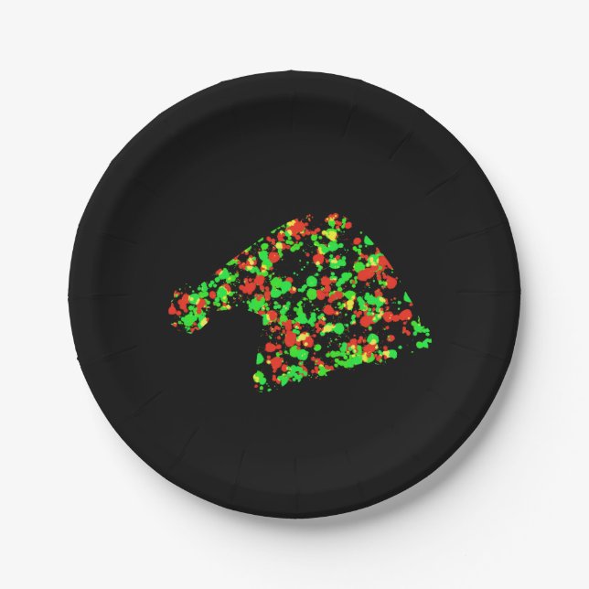 Prato De Papel Red Green Santa Hat Splattered Paint  (Frente)