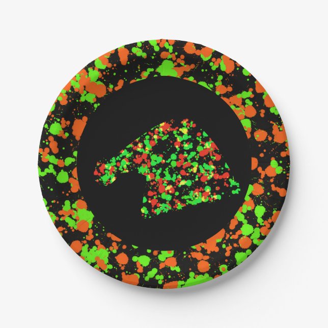 Prato De Papel Red Green Santa Hat Splattered Paint  (Frente)