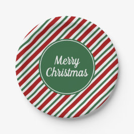 Prato De Papel Red Green Stripes clássico Feliz Natal