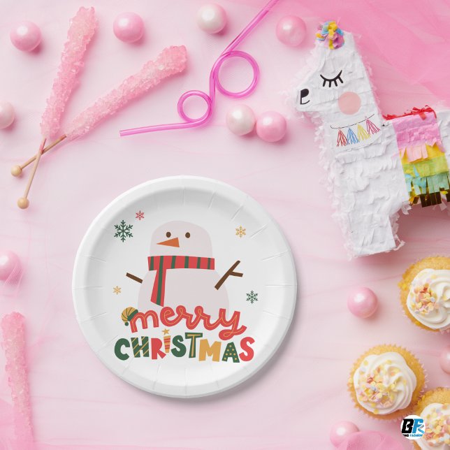 Prato De Papel Red, Green & Yellow Elegant Merry Christmas (Criador carregado)