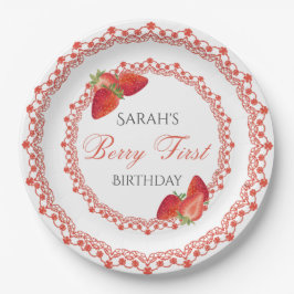 Prato De Papel Red Lace Berry First Birthday