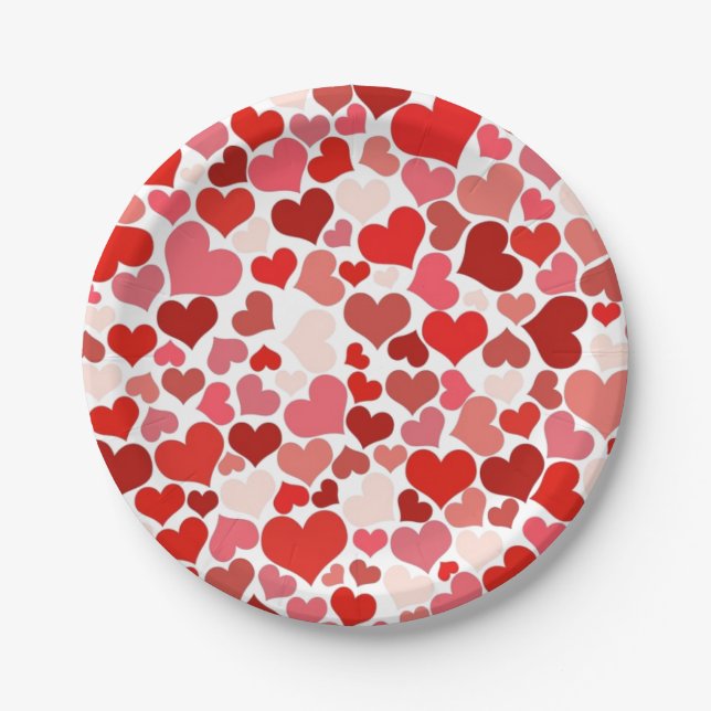 Prato De Papel Red Love Hearts Mosaic Pattern (Frente)