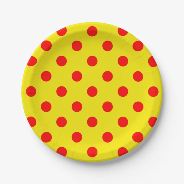 Prato De Papel Red On Yellow Polka Dots Pattern Design  (Frente)