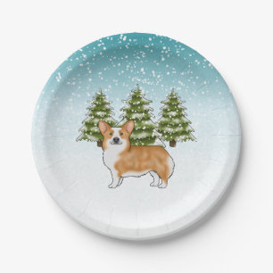 Prato De Papel Red Pembroke Welsh Corgi Azul Natal
