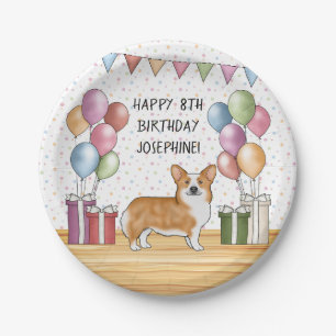 Prato De Papel Red Pembroke Welsh Corgi Feliz Aniversário Colorid