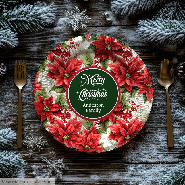 Prato De Papel Red Poinsettia Christmas Custom Elegant Plates  (Red Poinsettia Christmas Custom Elegant Plates )