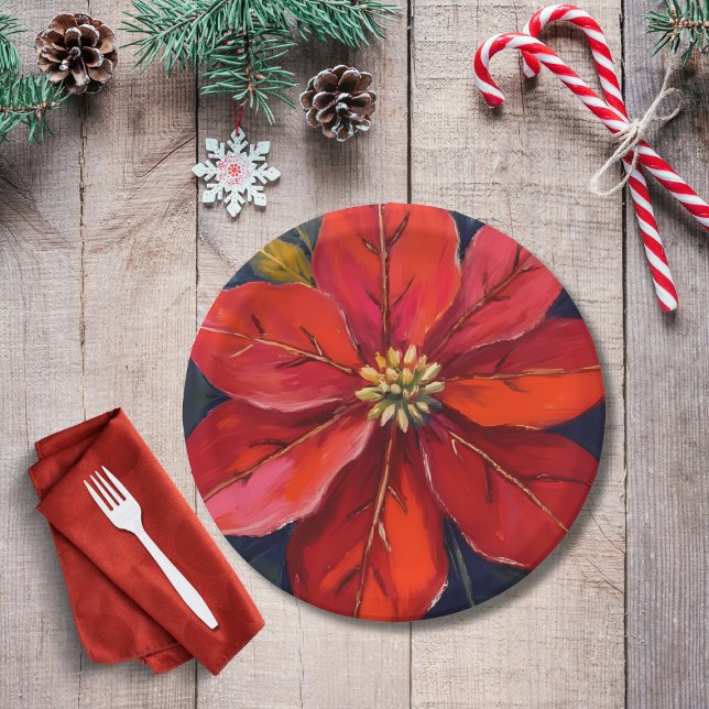 Prato De Papel Red Poinsettia Christmas Flower Painted (Criador carregado)