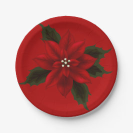 Prato De Papel Red Poinsettia Natal 7"
