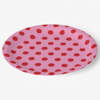 Prato De Papel Red Polka Dots on Pink