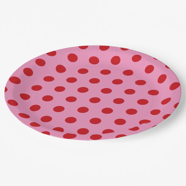 Prato De Papel Red Polka Dots on Pink (Inclinado)