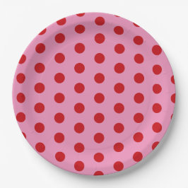 Prato De Papel Red Polka Dots on Pink