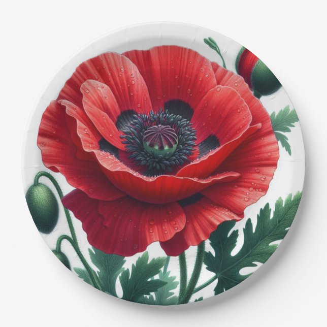 Prato De Papel Red Poppy Floral (Frente)