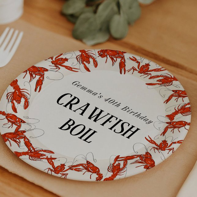 Prato De Papel Red rawfish Boil Festa de aniversário de frutos do (Crawfish boil party personalized paper plates.)