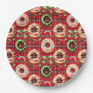 Prato De Papel Red Retro Natal Rosquinhas Red Tartan Xadrez