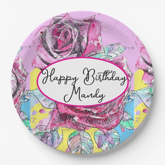 Prato De Papel Red Rose Roses Pink flower Birthday Womens (Frente)