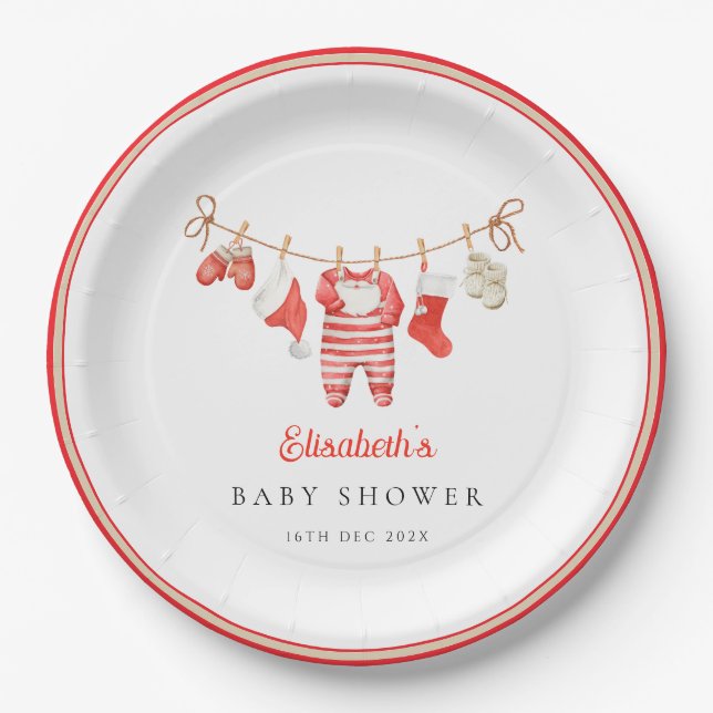 Prato De Papel Red Santa Baby Baby Shower (Frente)