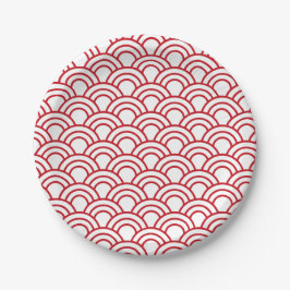 Prato De Papel red scallop pattern on a white background
