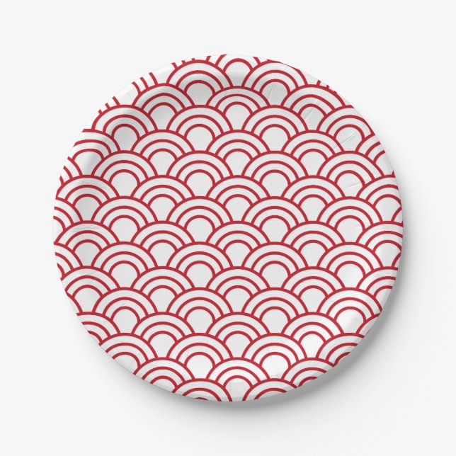 Prato De Papel red scallop pattern on a white background (Frente)