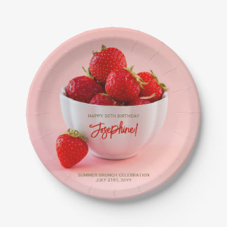 Prato De Papel Red Strawberry Photo Summer Brunch Happy Birthday