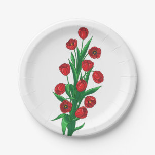 Prato De Papel Red Tulips Floral Obrigada Flores De Mola De Casam