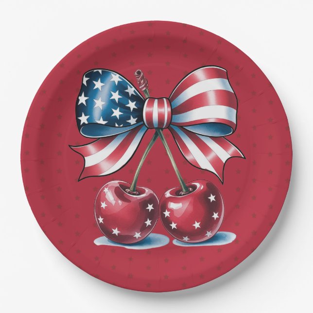 Prato De Papel Red White And Blue Stars Paper Plate (Frente)