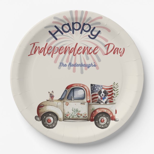 Prato De Papel Red White e Bang 4 de julho Papelão (Frente)