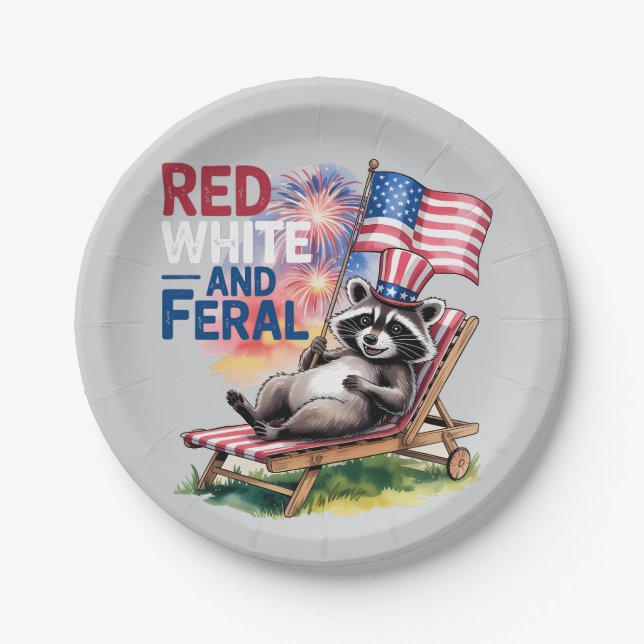 Prato De Papel Red White E Feral Raccoon (Frente)