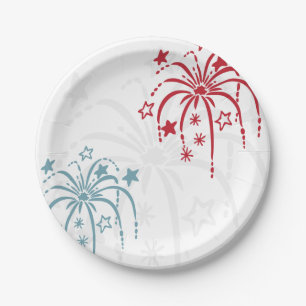 Prato De Papel Red White & Lite Blue Fireworks 4° partido de jul